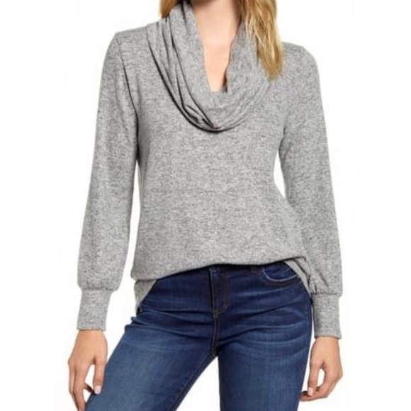 Gibson Heather Grey Off Shoulder Turtleneck Top - Picture 4 of 6